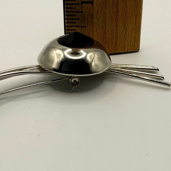 Vintage Spray Brooch • Black Stone + Rhinestones • 5” • Atomic Style • Unmarked - Picture 3 of 15